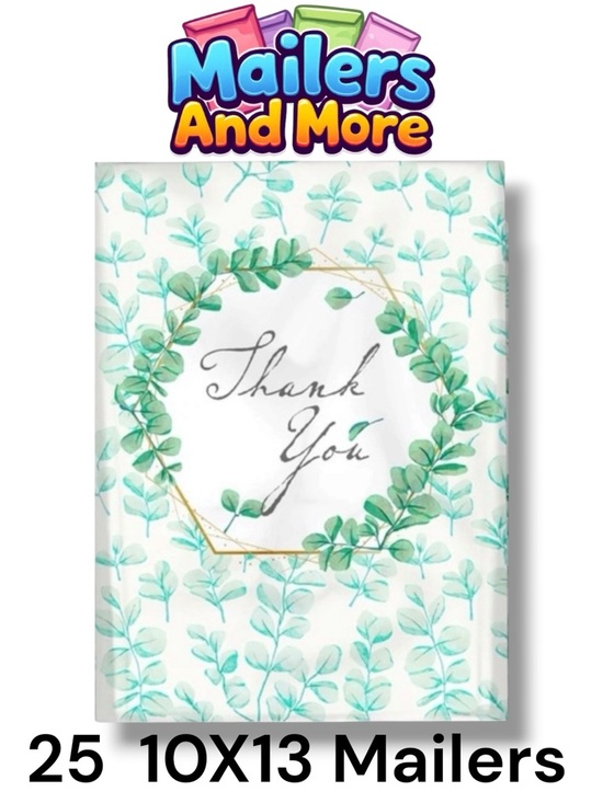 Mailers And More Other - 25 10X13 Poly Mailers Green Laurel Thank You Flat Shipping Envelopes